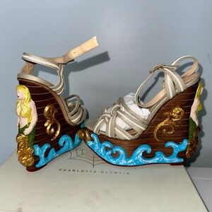 charlotte olympia maiden voyage mermaid wedges size 5 new hand painted
